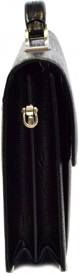 Чорний шкіряний чоловічий портфель з тисненням під змію Desisan (19116)