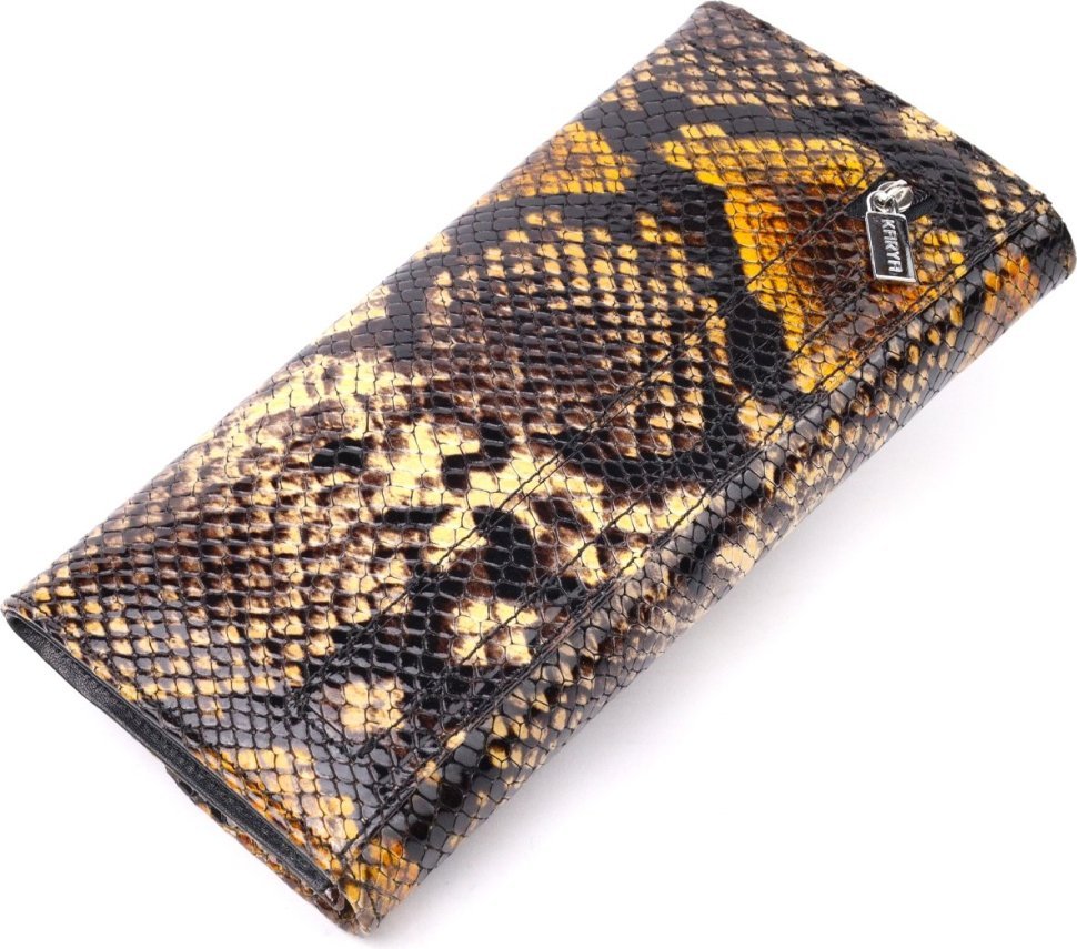 Жовто-чорний жіночий гаманець із натуральної лакової шкіри під рептилію KARYA (2421111)