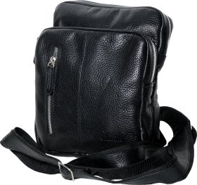 Чоловіча наплічна сумка з м'якої шкіри чорного кольору Vip Collection (21083)