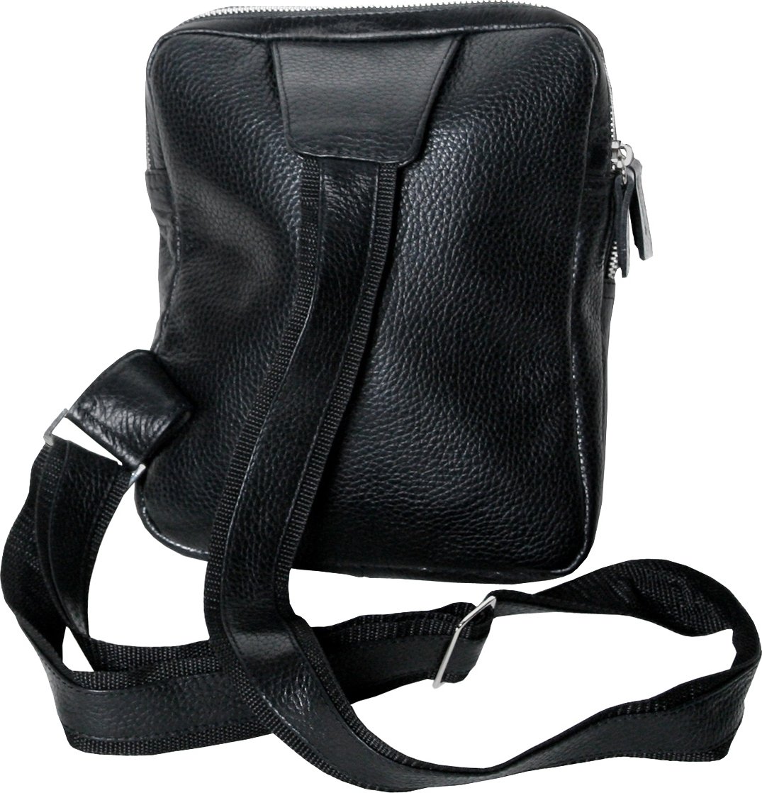 Мужская наплечная сумка из мягкой кожи черного цвета Vip Collection (21083)