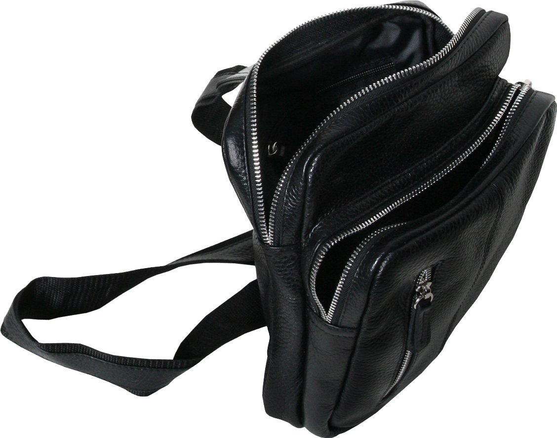 Мужская наплечная сумка из мягкой кожи черного цвета Vip Collection (21083)
