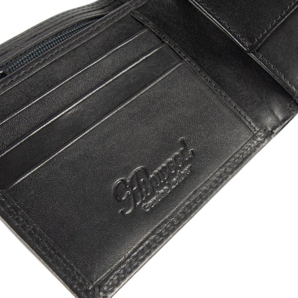 Мужское портмоне из гладкой кожи на кнопке с RFID-защитой Ashwood 1222 VT черного цвета 95425 modnotak фото №5