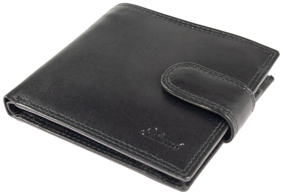 Мужское портмоне из гладкой кожи на кнопке с RFID-защитой Ashwood 1222 VT черного цвета 95425 modnotak фото №8