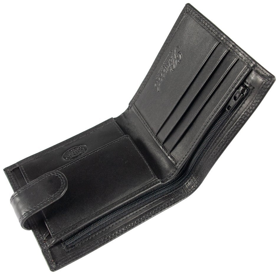 Мужское портмоне из гладкой кожи на кнопке с RFID-защитой Ashwood 1222 VT черного цвета 95425 modnotak фото №9