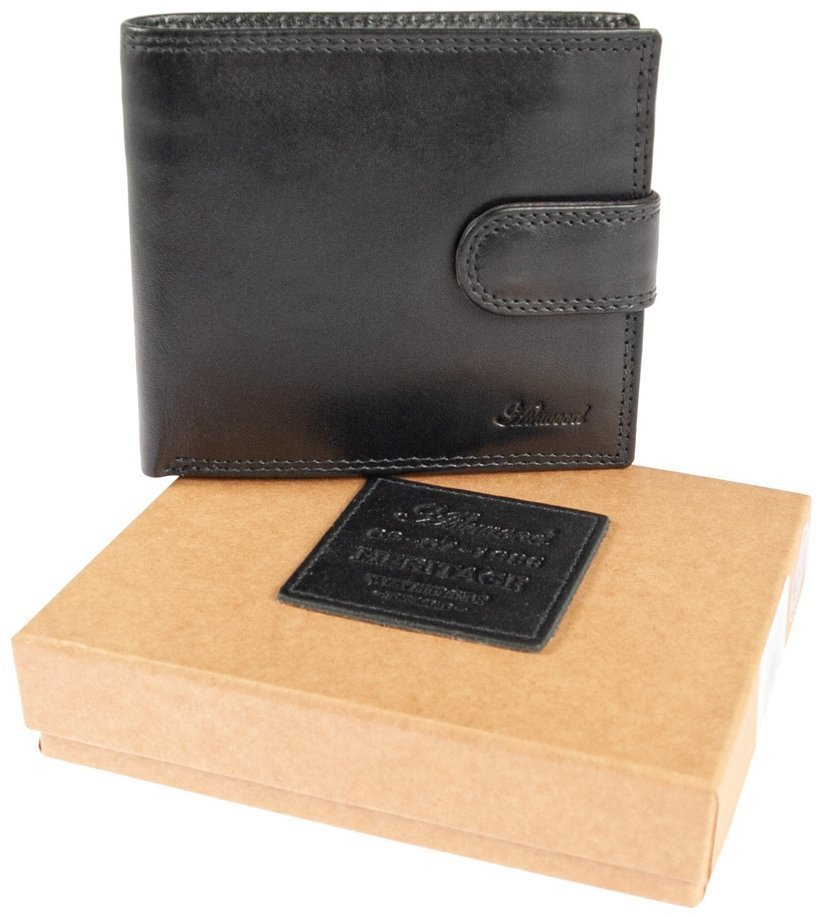 Мужское портмоне из гладкой кожи на кнопке с RFID-защитой Ashwood 1222 VT черного цвета 95425 modnotak фото №10