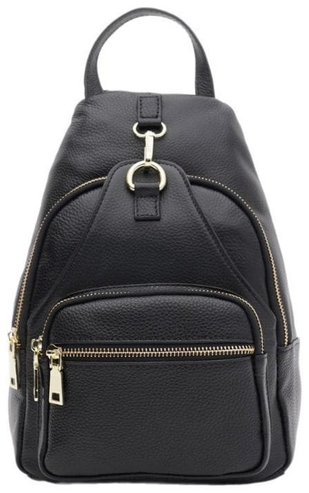Жіночий шкіряний рюкзак чорного кольору із золотистою фурнітурою Borsa Leather (21297)