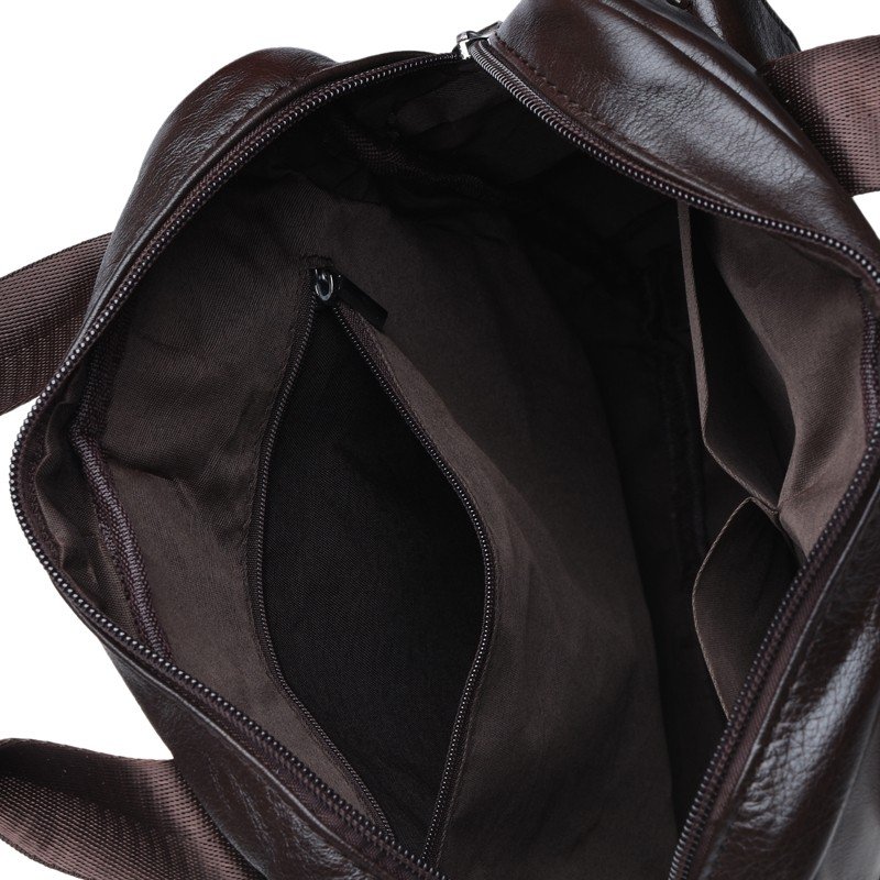 Чоловіча вертикальна сумка коричневого кольору з натуральної шкіри з ручками Borsa Leather (21329)
