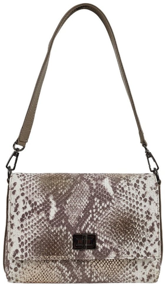 Каркасная женская сумка через плечо из натуральной кожи с фактурой под змею Desisan 107125 серая modnotak фото №1