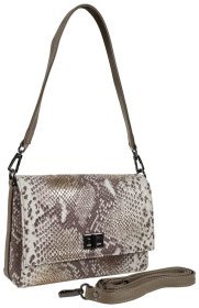 Каркасная женская сумка через плечо из натуральной кожи с фактурой под змею Desisan 107125 серая