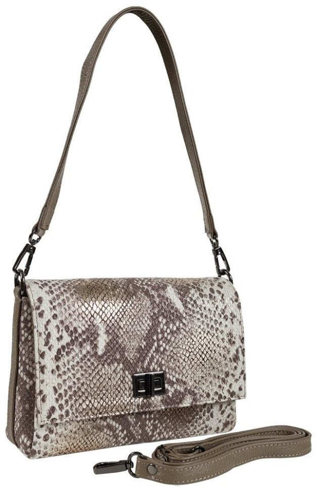 Каркасная женская сумка через плечо из натуральной кожи с фактурой под змею Desisan 107125 серая modnotak фото №2