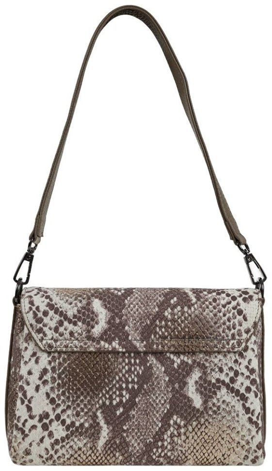 Каркасная женская сумка через плечо из натуральной кожи с фактурой под змею Desisan 107125 серая modnotak фото №4