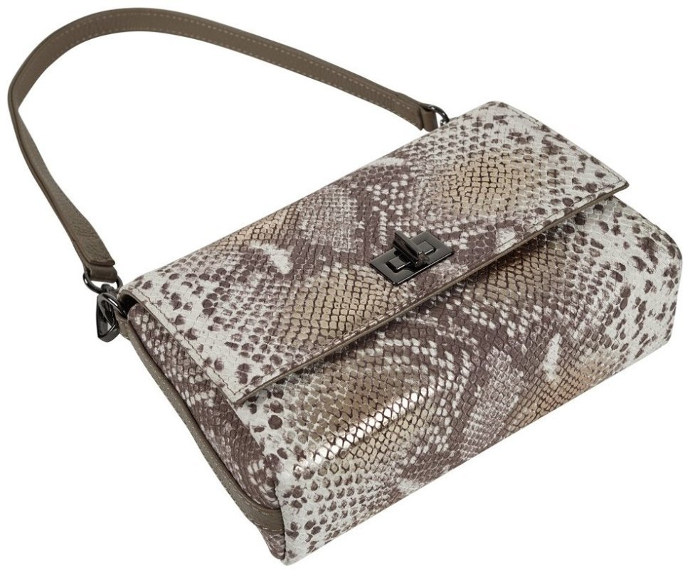 Каркасная женская сумка через плечо из натуральной кожи с фактурой под змею Desisan 107125 серая modnotak фото №5