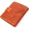 Рыжее мужское портмоне из добротной винтажной кожи с хлястиком на кнопке KARYA (2421327) - 2