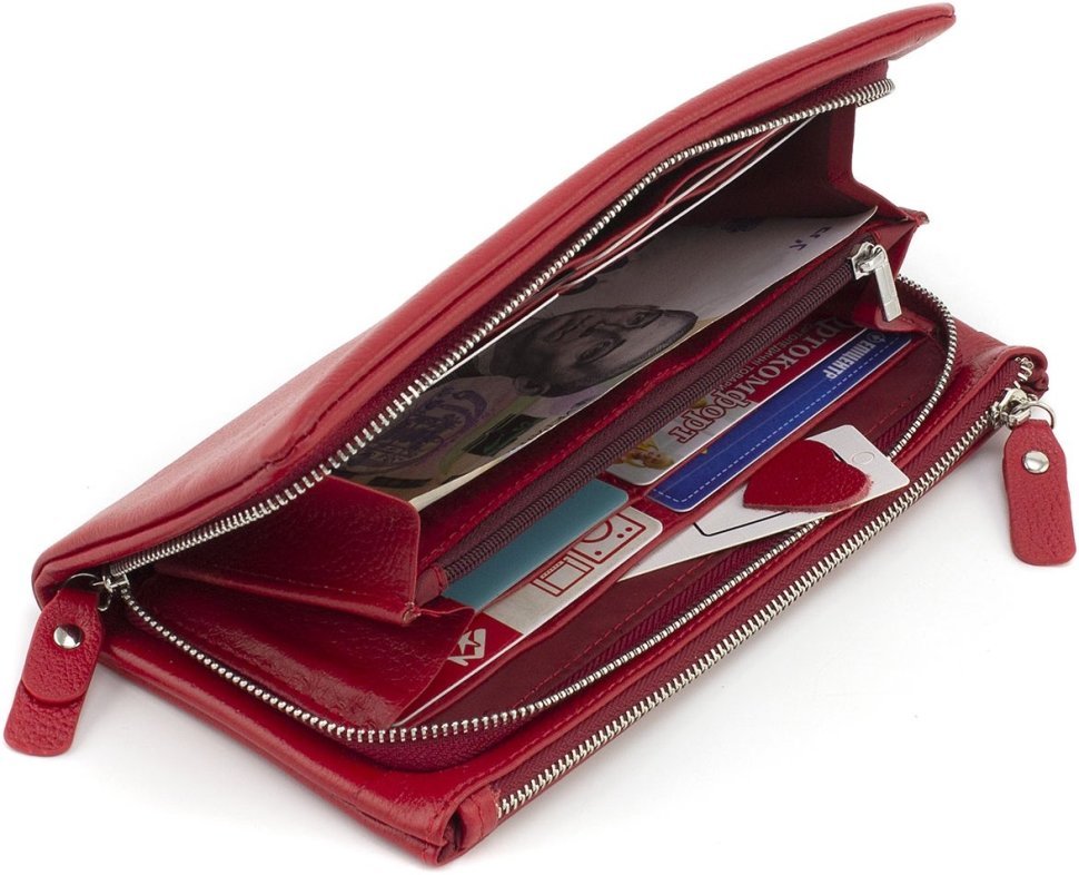 Жіночий шкіряний гаманець-клатч у червоному кольорі на два відділення ST Leather 1767425
