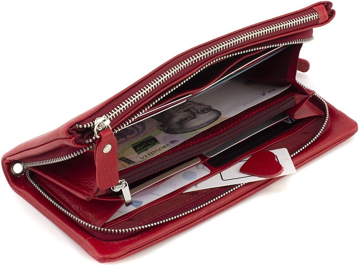 Жіночий шкіряний гаманець-клатч у червоному кольорі на два відділення ST Leather 1767425