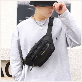 Мужская текстильная сумка-бананка черного цвета на молнии Confident 77425