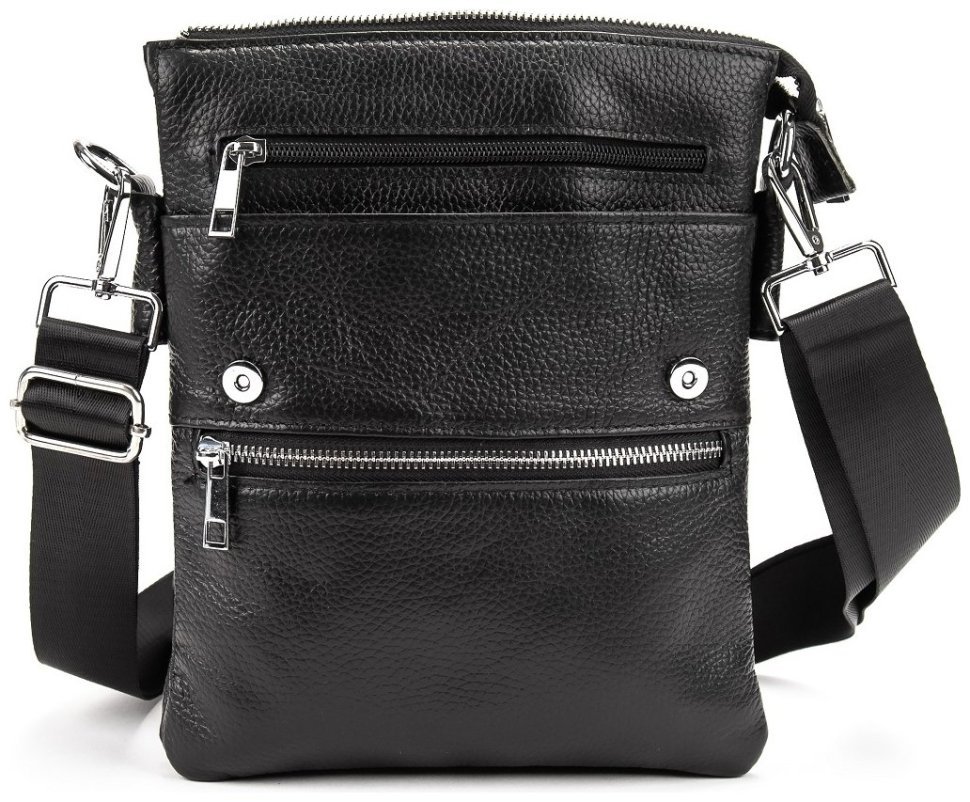 Черная мужская сумка на плечо из фактурной кожи Tiding Bag 77525 modnotak фото №4