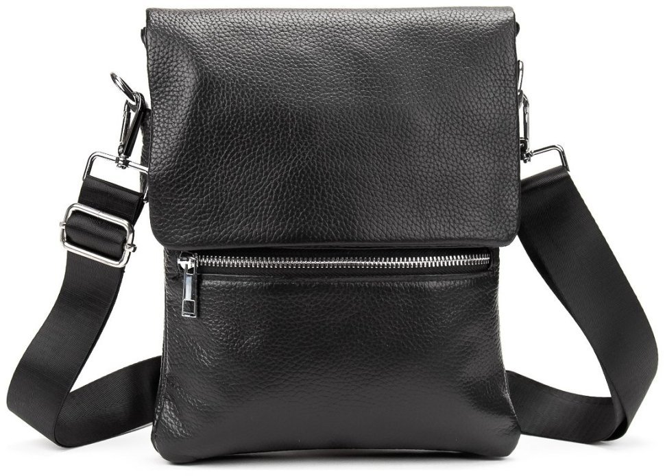 Черная мужская сумка на плечо из фактурной кожи Tiding Bag 77525 modnotak фото №6