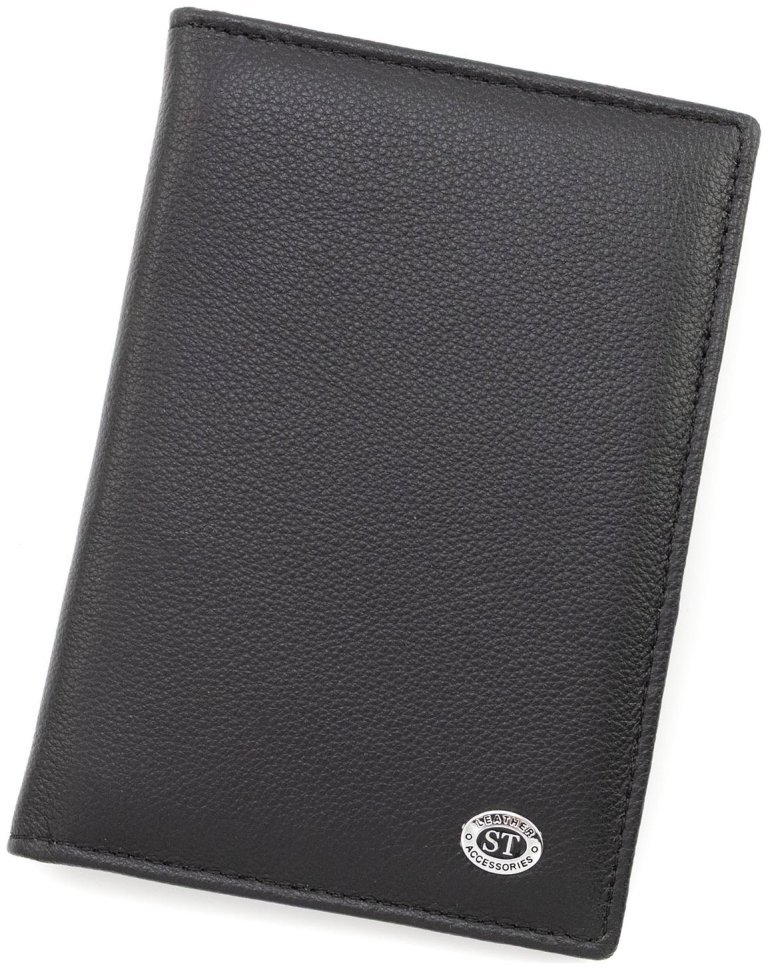 Кожаная в черном цвете обложка для паспорта и отделениями для карточек ST Leather 97725 modnotak фото №1