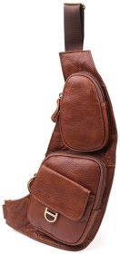Городская мужская сумка-слинг из фактурной кожи коричневого цвета Vintage 98125