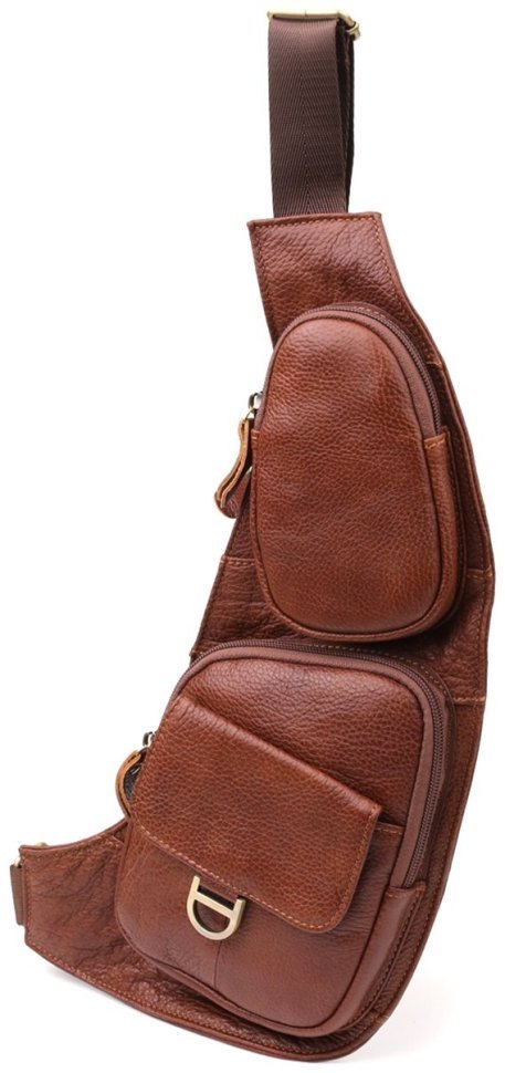 Городская мужская сумка-слинг из фактурной кожи коричневого цвета Vintage 98125 modnotak фото №1