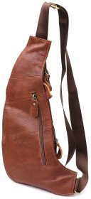 Городская мужская сумка-слинг из фактурной кожи коричневого цвета Vintage 98125