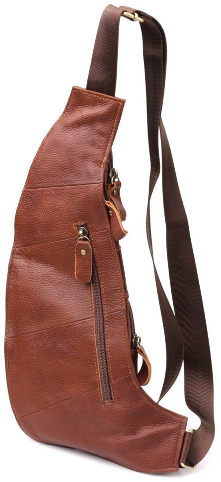 Городская мужская сумка-слинг из фактурной кожи коричневого цвета Vintage 98125 modnotak фото №2