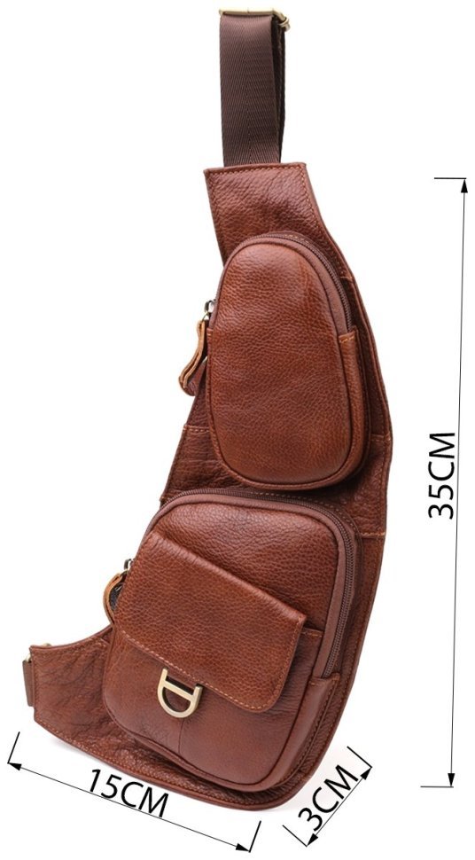 Городская мужская сумка-слинг из фактурной кожи коричневого цвета Vintage 98125 modnotak фото №3