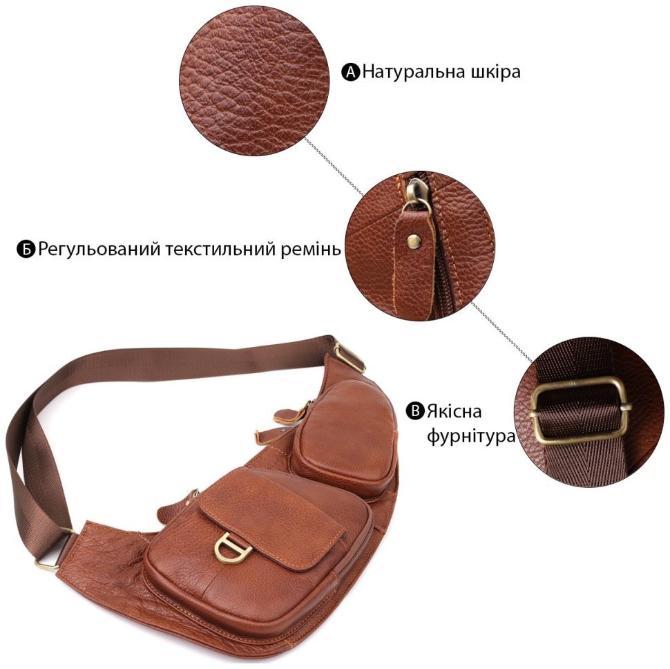 Городская мужская сумка-слинг из фактурной кожи коричневого цвета Vintage 98125 modnotak фото №4