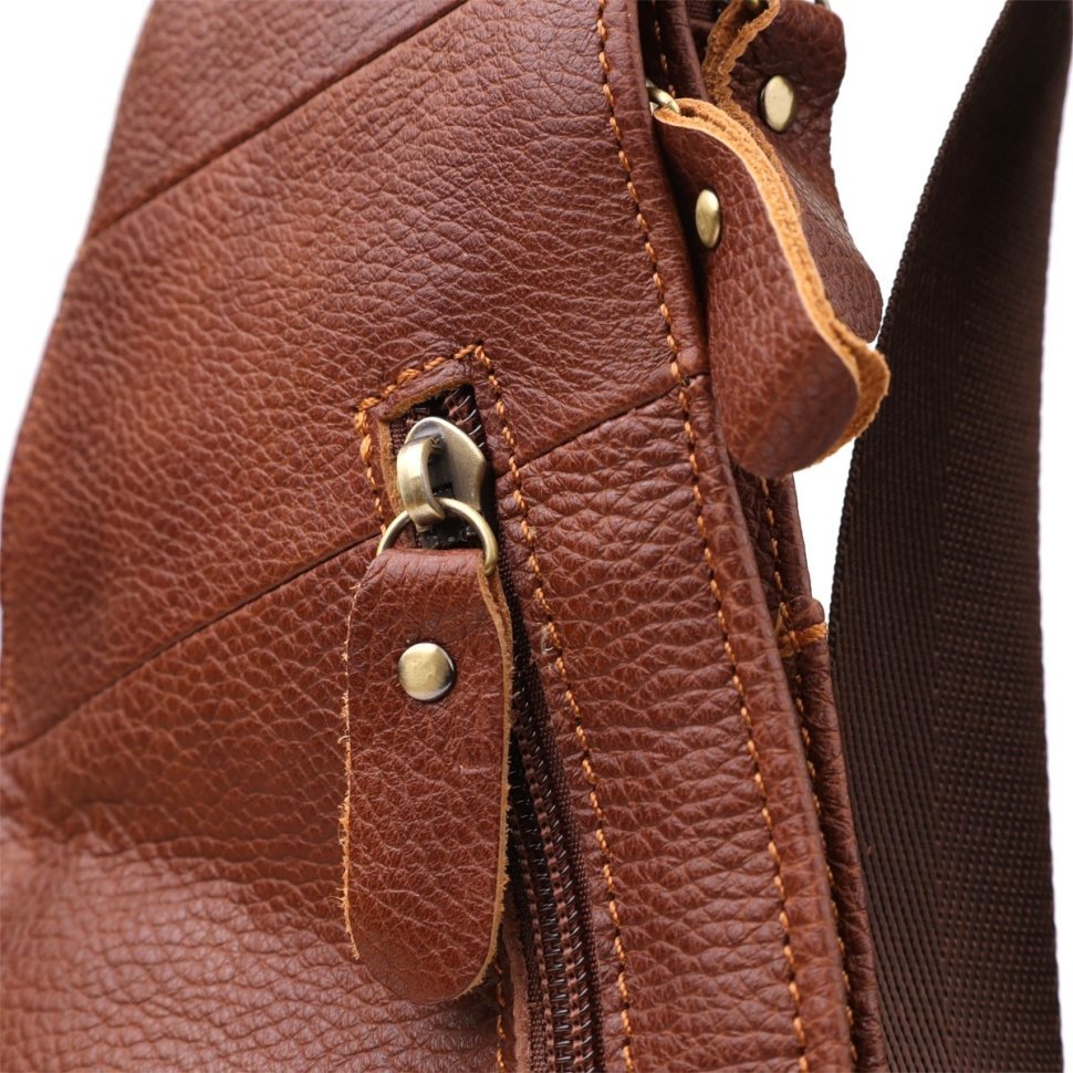 Городская мужская сумка-слинг из фактурной кожи коричневого цвета Vintage 98125 modnotak фото №5