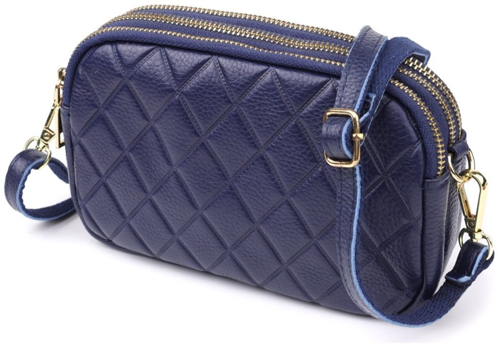 Компактная женская сумка на три отделения на каждый день из фактурной кожи Vintage 98225 синего цвета фото №1 Компактная женская сумка на три отделения на каждый день из фактурной кожи Vintage 98225 синего цвета modnotak фото №1