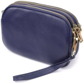 Компактна жіноча сумка на три відділення на кожен день із фактурної шкіри Vintage 98225 синього кольору
