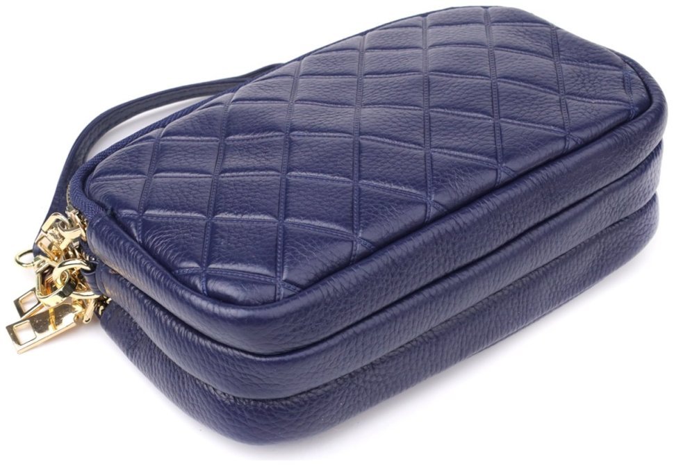 Компактная женская сумка на три отделения на каждый день из фактурной кожи Vintage 98225 синего цвета фото №3 Компактная женская сумка на три отделения на каждый день из фактурной кожи Vintage 98225 синего цвета modnotak фото №3
