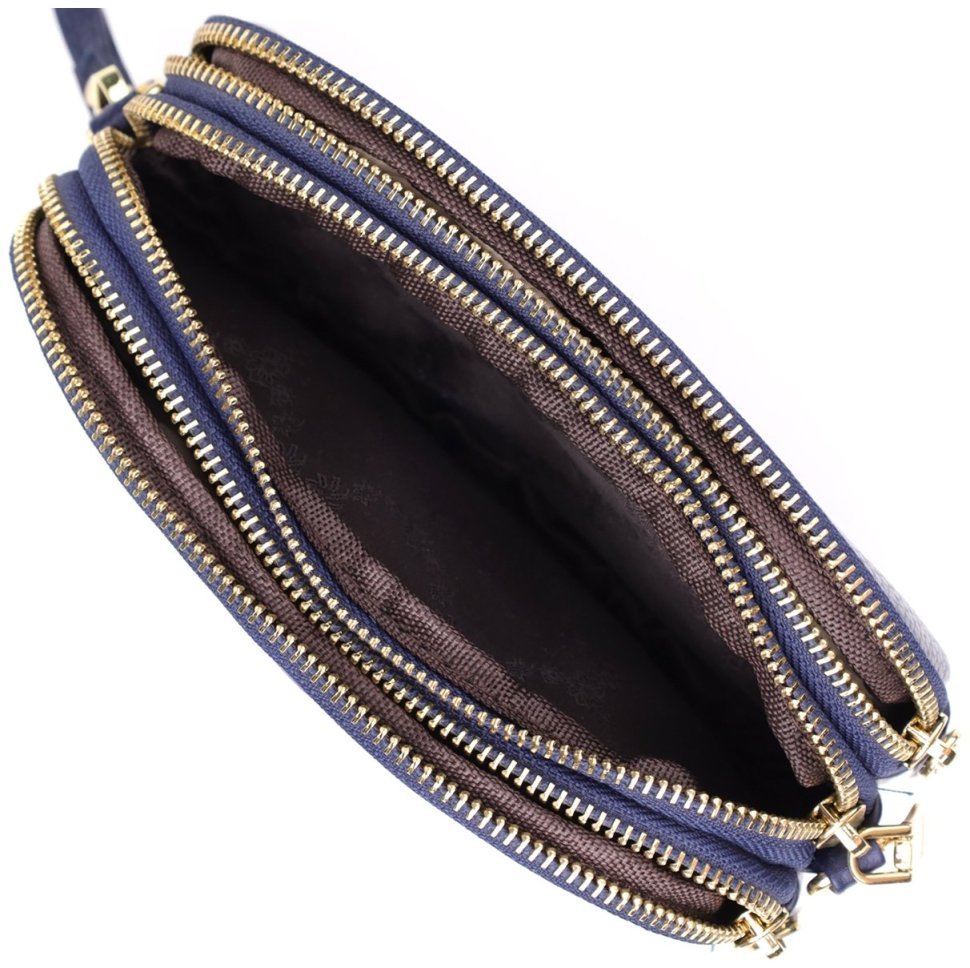 Компактная женская сумка на три отделения на каждый день из фактурной кожи Vintage 98225 синего цвета фото №7 Компактная женская сумка на три отделения на каждый день из фактурной кожи Vintage 98225 синего цвета modnotak фото №7