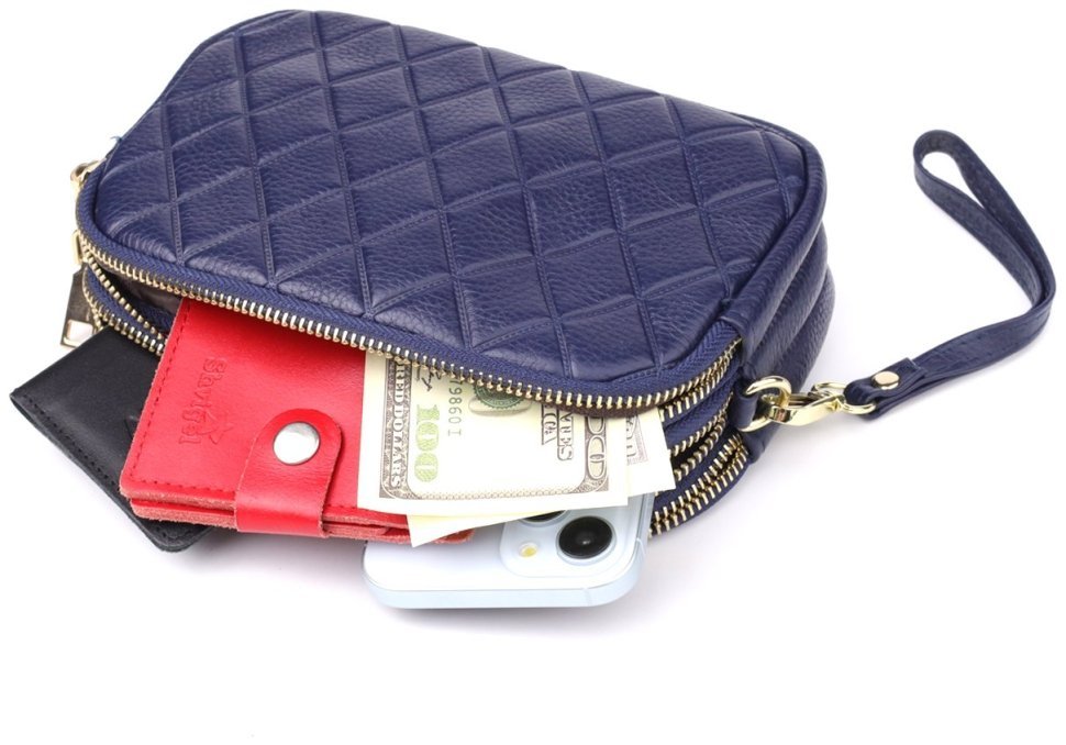 Компактная женская сумка на три отделения на каждый день из фактурной кожи Vintage 98225 синего цвета фото №8 Компактная женская сумка на три отделения на каждый день из фактурной кожи Vintage 98225 синего цвета modnotak фото №8