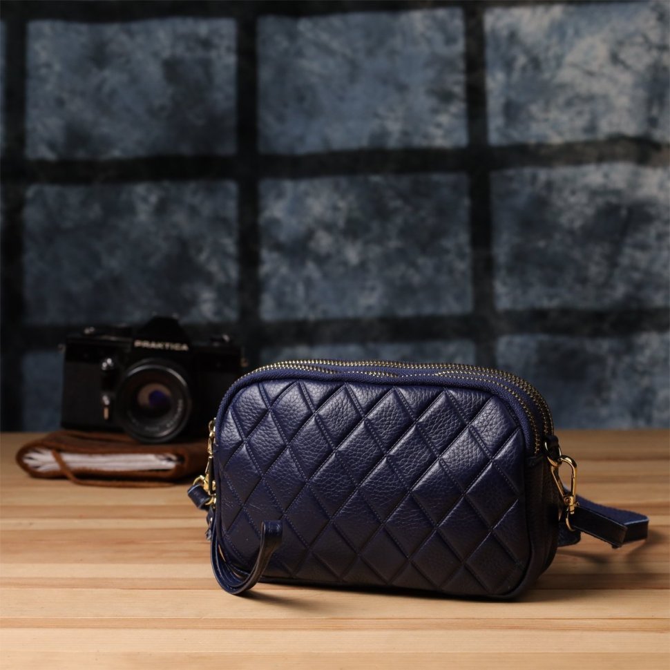 Компактная женская сумка на три отделения на каждый день из фактурной кожи Vintage 98225 синего цвета фото №9 Компактная женская сумка на три отделения на каждый день из фактурной кожи Vintage 98225 синего цвета modnotak фото №9