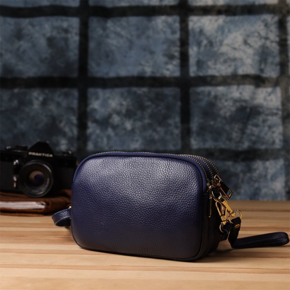 Компактная женская сумка на три отделения на каждый день из фактурной кожи Vintage 98225 синего цвета фото №10 Компактная женская сумка на три отделения на каждый день из фактурной кожи Vintage 98225 синего цвета modnotak фото №10