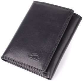 Компактное мужское портмоне из черной гладкой кожи без монетницы на кнопке Tony Perotti 108525