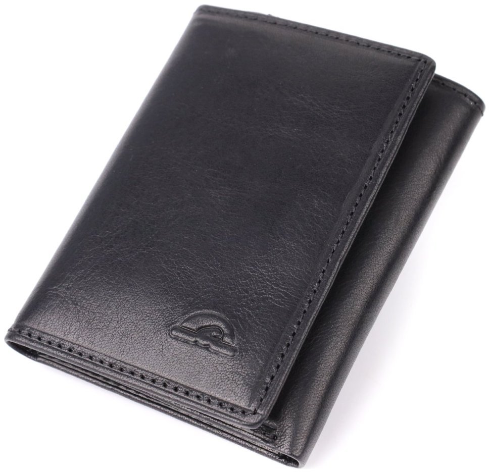 Компактное мужское портмоне из черной гладкой кожи без монетницы на кнопке Tony Perotti 108525 modnotak фото №1