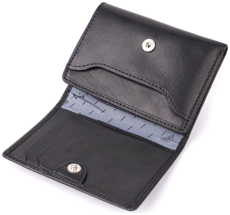 Компактное мужское портмоне из черной гладкой кожи без монетницы на кнопке Tony Perotti 108525 modnotak фото №5