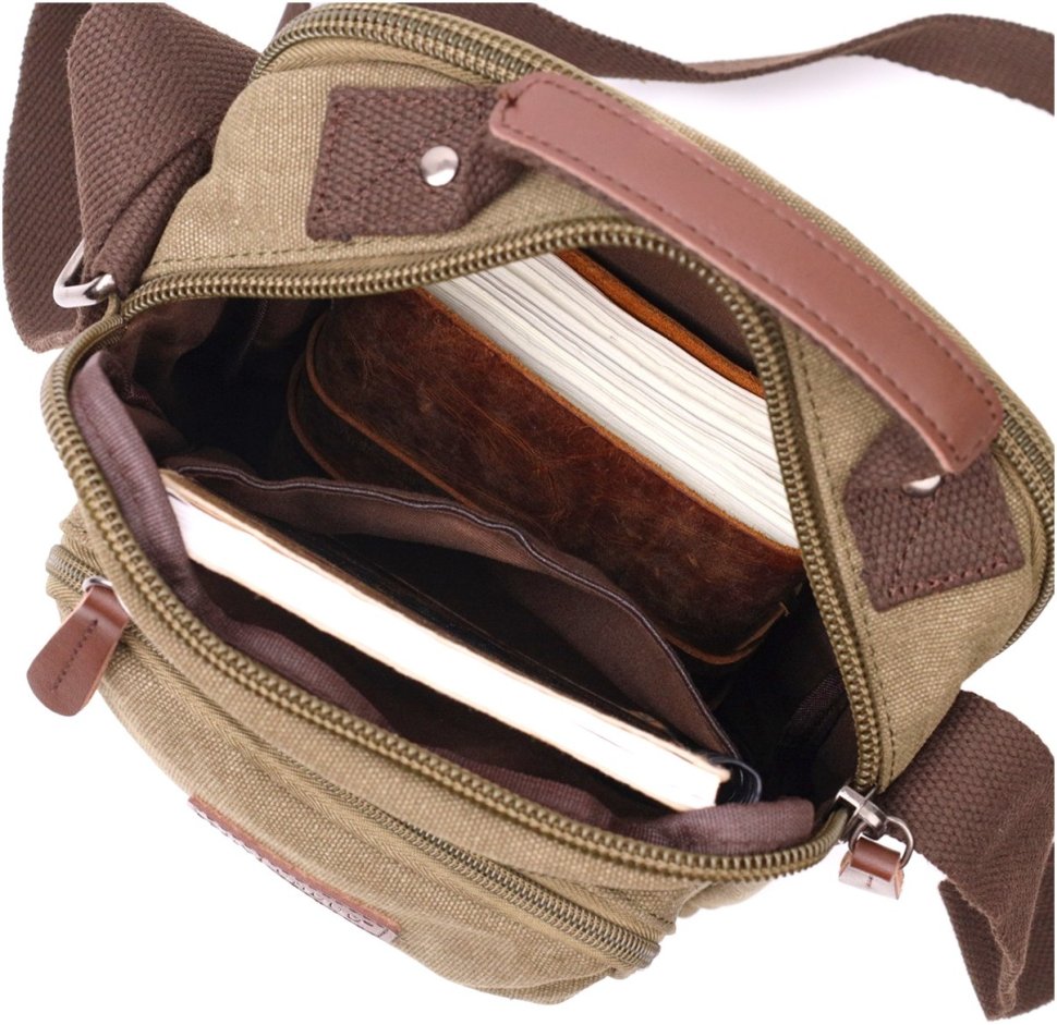 Чоловіча текстильна сумка-барсетка оливкового кольору Vintage 2422238