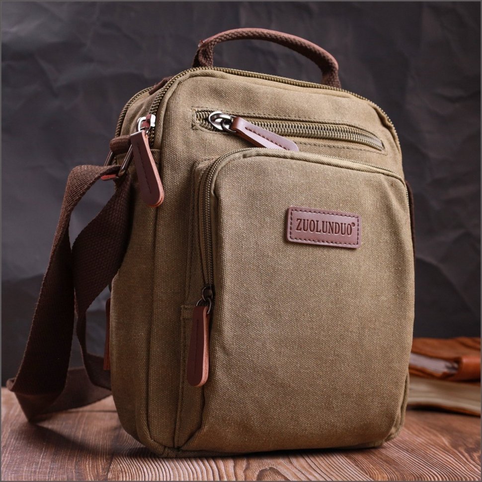 Чоловіча текстильна сумка-барсетка оливкового кольору Vintage 2422238