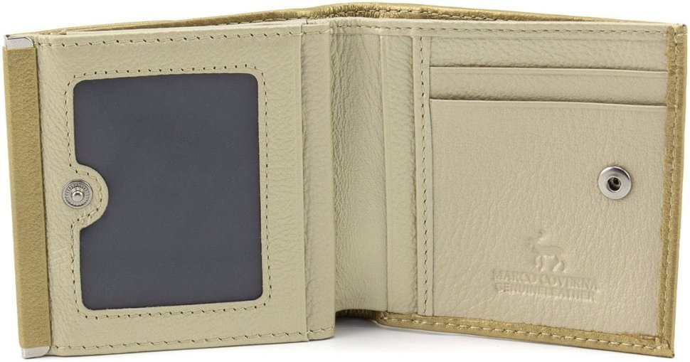 Модний жіночий гаманець із натуральної шкіри золотистого кольору на кнопці Marco Coverna 68625