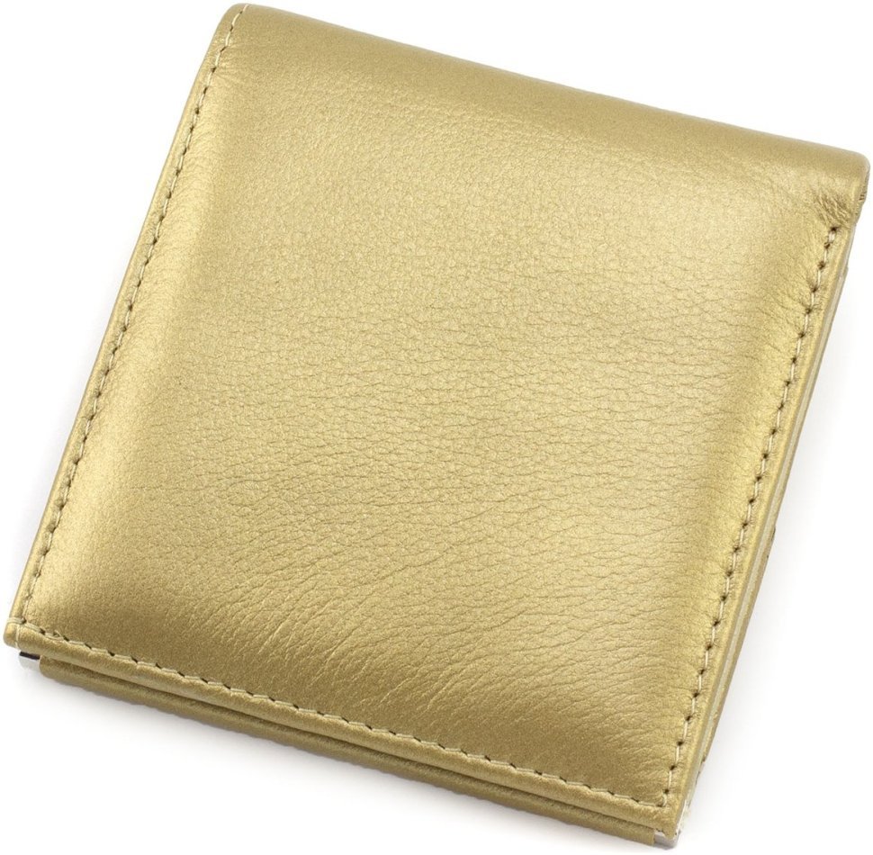 Модный женский кошелек из натуральной кожи золотистого цвета на кнопке Marco Coverna 68625