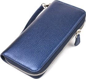 Красивий жіночий гаманець синього кольору із натуральної шкіри флотар CANPELLINI (2421616)