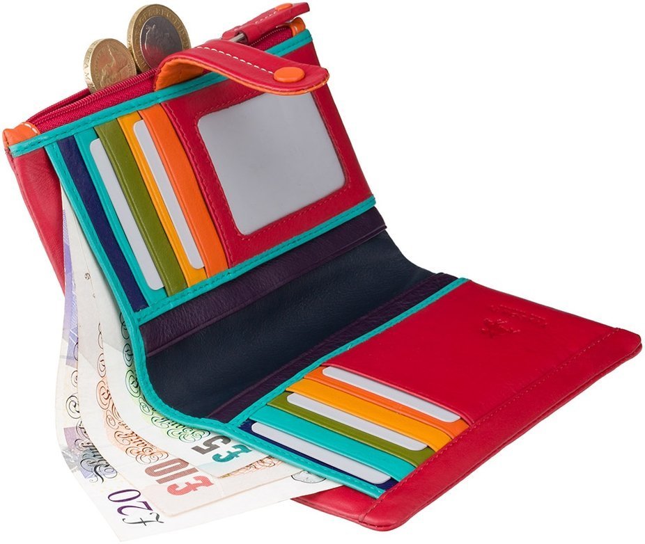 Червоний жіночий гаманець з натуральної шкіри зі світлим рядком Visconti Malabu 68825