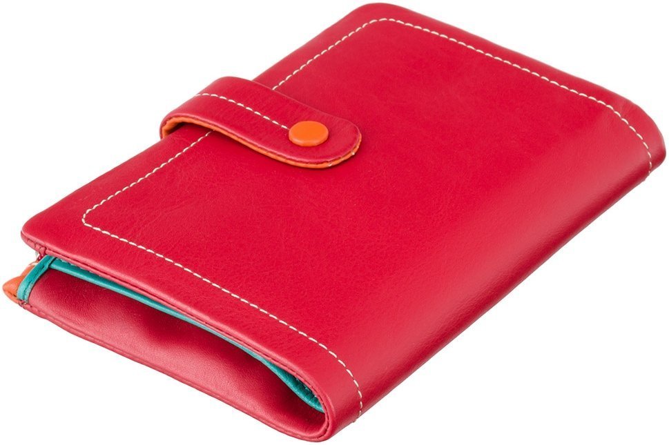 Красный женский кошелек из натуральной кожи со светлой строчкой Visconti Malabu 68825