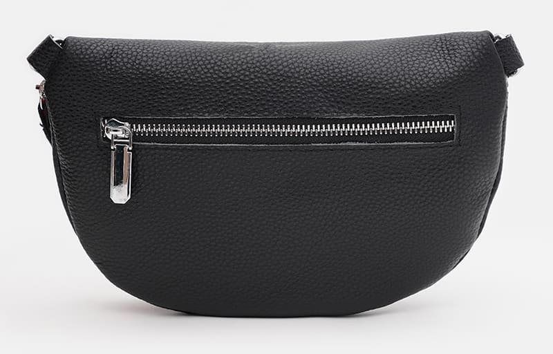 Недорогая женская кожаная сумка черного цвета с текстильным ремешком Borsa Leather (59125)