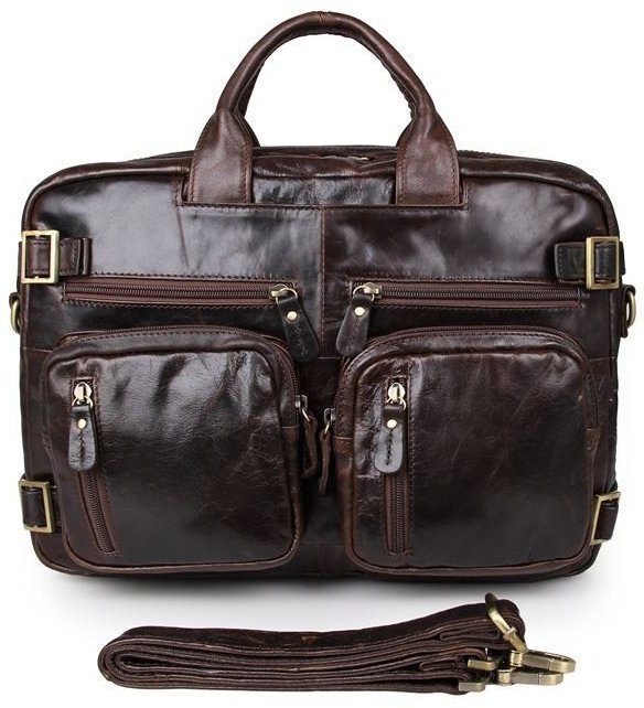 Чоловіча сумка-трансформер темно-коричневого кольору із натуральної шкіри John McDee (19750)