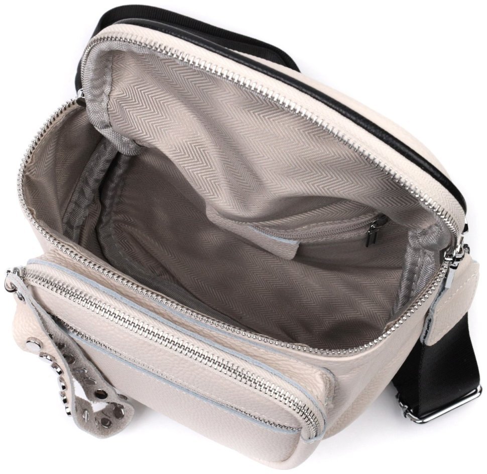 Жіноча сумка через плече натуральної шкіри молочного кольору Vintage 2422389